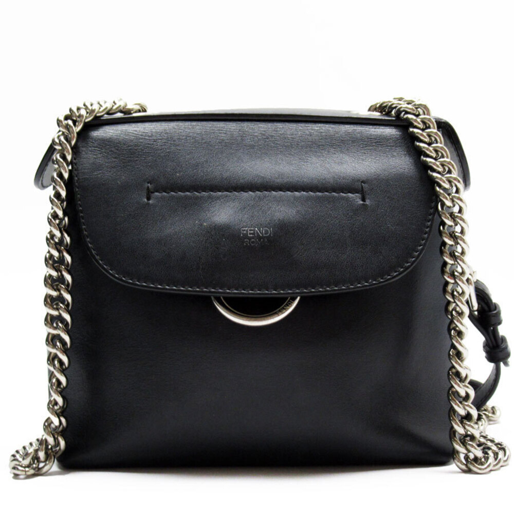 Fendi Backpack Shoulder Bag Leather Metal Black Silver